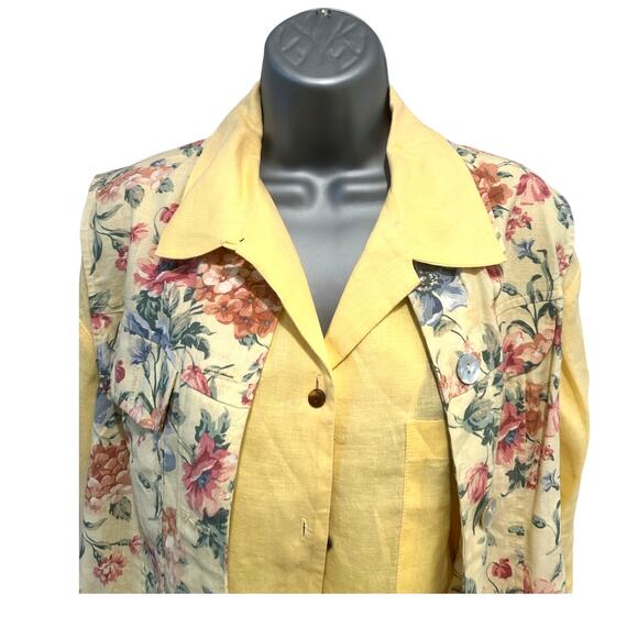 Carroll Reed/Bushwacker USA Vintage Linen Soft Yellow Floral Skirt Blouse Vest-8 - Picture 2 of 16